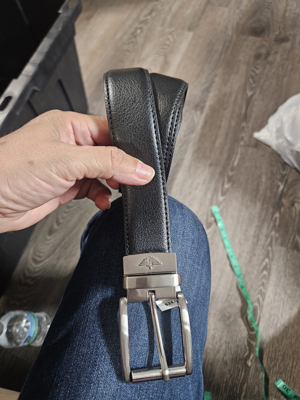 Docker Black End  Dark Brown Leather Belt with Contrast Stitching